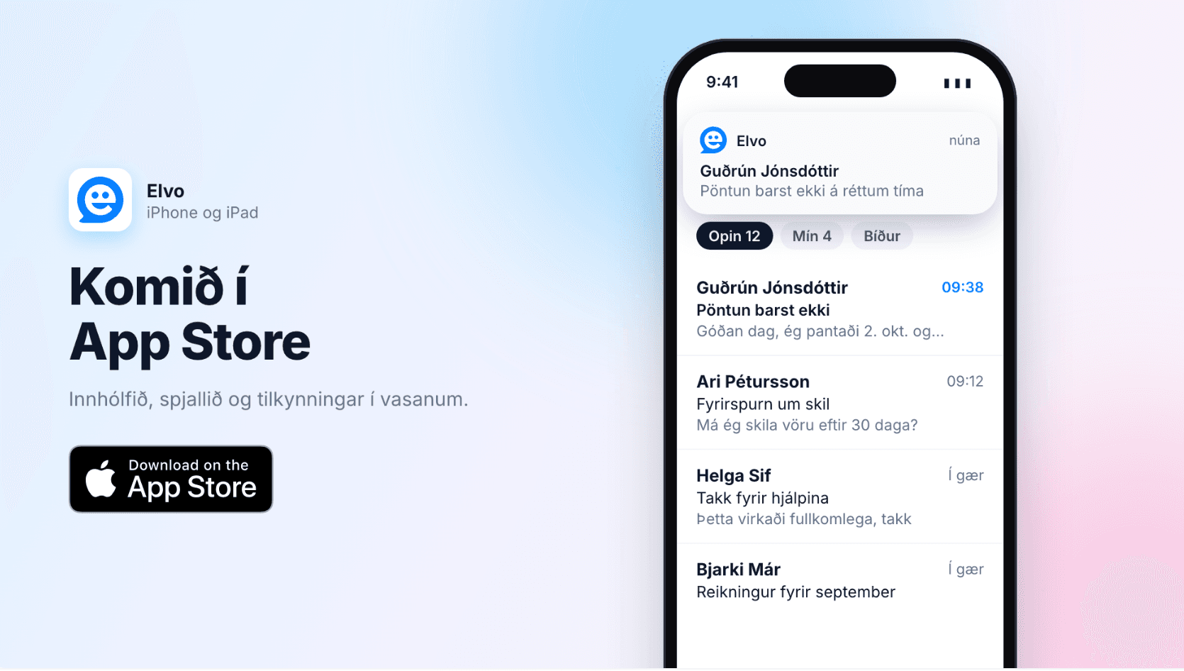 Elvo sem liðsfélagi, appið í App Store, drög og ánægjumælingar